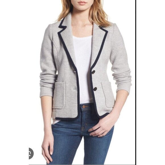 J. Crew Tipped Wool Sweater Blazer Jacket Women Medium Silver Minimalist Modern - Picture 3 of 9